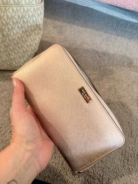 kate spade metallic blush zip-around wallet
